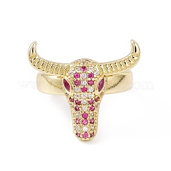 Cubic Zirconia OX Head Open Cuff Ring&nbsp;RJEW-I086-12G