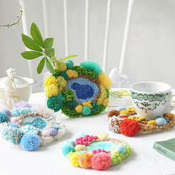 DIY Coaster Punch Needle Embroidery Starter Kits for Beginners&nbsp;DIY-WH20095-003A