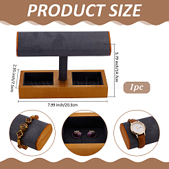 T-Shaped Bar Wood with Velvet Watch Organizer Display Stands with Rectangle Trays for Rings Necklaces Earrings&nbsp;ODIS-PH0009-16B