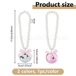 2Pcs 2 Colors Glass Ball & Plastic Imitation Pearl Pendant Decoration&nbsp;HJEW-DC0001-22