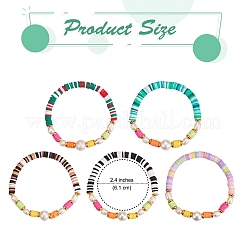 5Pcs 5 Colors Polymer Clay Heishi Beaded Stretch Bracelets Sets&nbsp;BJEW-SZ0001-55
