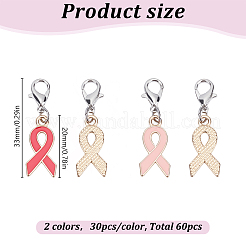 60Pcs 2 Colors Awareness Ribbon Shape Alloy Enamel Pendant Decoration&nbsp;HJEW-HY00036