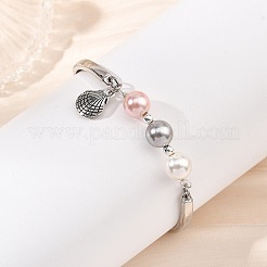 Synthetic Non-magnetic Hematite & Shell Pearl Beads Charm Bracelets&nbsp;BJEW-JB13947