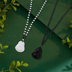 2Pcs 2 Colors Resin Imitation Gemstone Maitreya Buddha Pendant Necklace&nbsp;NJEW-HY0001-10A