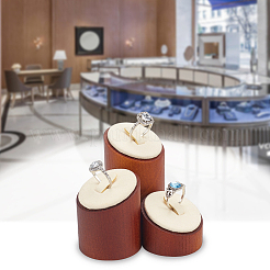3Pcs 3 Sizes Wood & Microfiber Jewelry Ring Display Riser Stands&nbsp;RDIS-WH0006-32