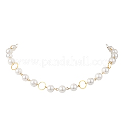 Round Shell Pearl with Brass Link Chain Necklaces for Women&nbsp;NJEW-JN05631