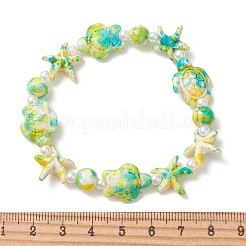 Dyed Synthetic Turquoise & Imitated Pearl Acrylic Beads Stretch Bracelets for Women&nbsp;BJEW-JB14047