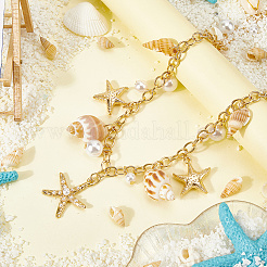 Bohemian Natural Shell & Plastic Imitation Pearl Tassel Chain Belts&nbsp;AJEW-CY0001-06A