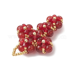 Natural Carnelian Round Beads & Glass Seed Beaded Cross Pendants&nbsp;PALLOY-MZ01151-01