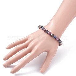 8mm Natural Red Corundum/Ruby & Sapphire Round Beads Stretch Bracelet&nbsp;BJEW-JB07153