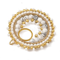 304 Stainless Steel & Brass & Natural Howlite & TOHO Glass Seed Beaded Pendants&nbsp;PALLOY-MZ01379-02