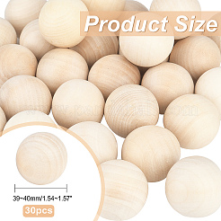 30Pcs Natural Wooden Round Ball&nbsp;WOOD-PH0002-19
