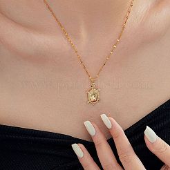 Brass Clear Cubic Zirconia Shiny Tortoise Pendant Dapped Chain Necklaces for Women&nbsp;NW3403-1