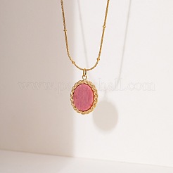 Natural Strawberry Quartz Faceted Oval Pendant 304 Stainless Steel Satellite Chain Necklaces for Women&nbsp;WG6F64C-02