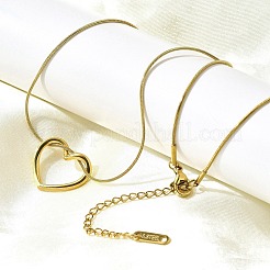 201 Stainless Steel Hollow Heart Pendant Snake Chain Necklaces for Women&nbsp;NJEW-B124-03G