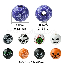 45Pcs 9 Colors Printed Round Wood European Beads&nbsp;WOOD-FS0001-21