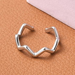 Non-Tarnish 304 Stainless Steel Wave Open Cuff Ring for Women&nbsp;RJEW-I085-13P-02