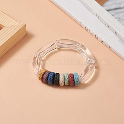 Natural Lava Rock Flat Round & Acrylic Beaded Stretch Bracelet for Women&nbsp;BJEW-JB09253