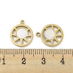 304 Stainless Steel Pave Shell Flat Round with Sun Charms&nbsp;STAS-P356-44G