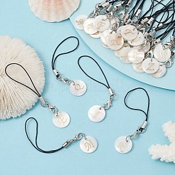 Flat Rould with Letter A~Z Natural Freshwater Shell Mobile Straps&nbsp;HJEW-JM01079
