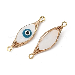 Natural Freshwater Shell Copper Herringbone Wire-Wrapped Horse Eye Connector Charms&nbsp;PALLOY-JF05793