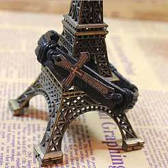 Adjustable Cross with Word Iron Braided Leather Cord Bracelets&nbsp;BJEW-P0001-02B