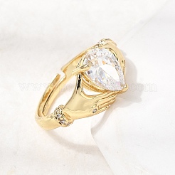 Brass Micro Pave Cubic Zirconia Rings for Women&nbsp;RJEW-K312-04G