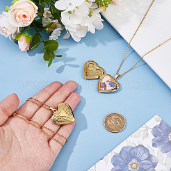 2Pcs 316 Surgical Stainless Steel Heart Photo Locket Pendant Cable Chain Necklaces for Women&nbsp;NJEW-DC0001-15G