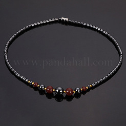 Round Synthetic Non-magnetic Hematite & Red Stone Graduated Beaded Necklaces with Magnetic Clasps&nbsp;FS-WG3B67F-01