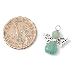 Natural Green Aventurine/Lapis Lazuli/Rose Quartz/Tiger Eye/Blue Spot Jasper/Synthetic Turquoise Heart Angel Pendants&nbsp;X-PALLOY-JF03186-01