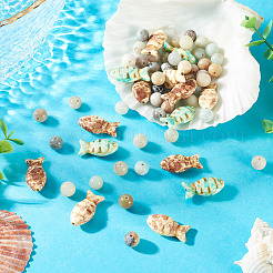 50Pcs Round Natural Flower Amazonite and 15Pcs 3 Colors Fish Dyed Synthetic Turquoise Beads Sets&nbsp;G-TA0003-04