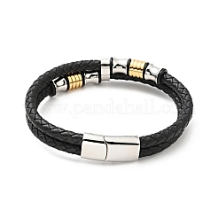 Cowhide Braided Double Layer Bracelet with 304 Stainless Steel Magnetic Clasps&nbsp;BJEW-H552-03PG
