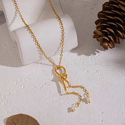 Minimalist Stainless Steel and Water Drop Natural Freshwater Pearl Knot Tassel Pendant Necklaces for Women&nbsp;DX0351-1