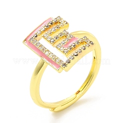 Mixed Color Enamel Initial Letter Adjustable Ring with Clear Cubic Zirconia&nbsp;RJEW-P045-01G-E