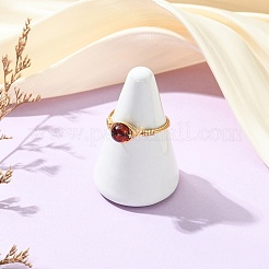 Copper Wired Natural Amber Finger Rings for Women&nbsp;RJEW-JR01052-02