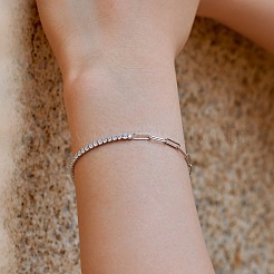 Rhodium Plated 925 Sterling Silver Pave Clear Cubic Zirconia Paperclip Chain Bracelets for Women&nbsp;BJEW-Q346-01P