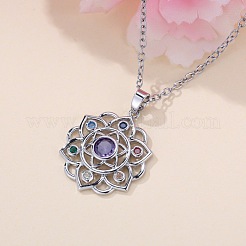Chakra Lotus Flower Brass Pave Colorful Cubic Zirconia Pendant Necklaces for Women&nbsp;FS-WG17A97-01