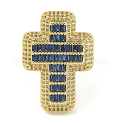 Cross Brass with Cubic Zirconia Open Cuff Rings&nbsp;RJEW-U011-09G-03