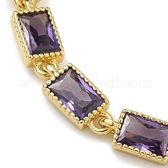 Rectangle Brass Pave Cubic Zirconia Link Chain Bracelets for Women&nbsp;BJEW-P385-05G-04