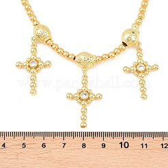 Brass Micro Pave Clear Cubic Zirconia Cross Pendant Round Beaded Bib Necklaces for Women&nbsp;NJEW-F364-04G