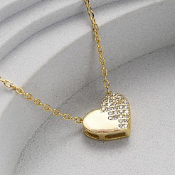 925 Sterling Silver Micro Pave Clear Cubic Zirconia Heart Pendant Necklaces for Women&nbsp;NJEW-D316-04G