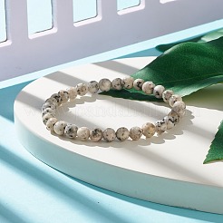 Natural Sesame Jasper/Kiwi Jasper Round Beaded Stretch Bracelet&nbsp;BJEW-JB07873-01