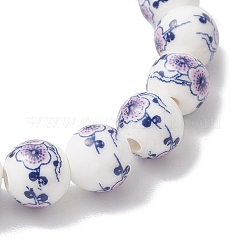 Handmade Flower Printed Porcelain Ceramic Round Beads Stretch Bracelets for Women&nbsp;BJEW-JB12091-01