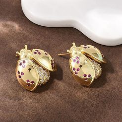 Brass Micro Pave Cubic Zirconia Stud Earrings&nbsp;EJEW-F400-03C-G