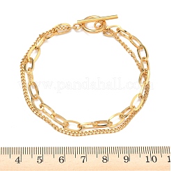 304 Stainless Steel Curb & Cable Chain Double Layer Bracelets for Women&nbsp;BJEW-G779-05G