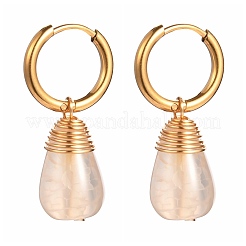 Teardrop Natural Crackle Agate Beads Huggie Hoop Earrings&nbsp;EJEW-JE04603