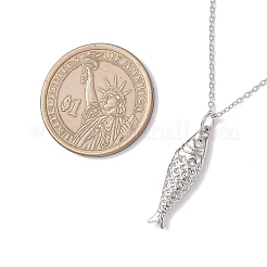 Fish Brass Pendant 304 Stainless Steel Cable Chain Necklaces for Women&nbsp;NJEW-JN05412
