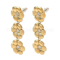 3-Tier Floral 304 Stainless Steel Micro Pave Cubic Zirconia Dangle Stud Earrings for Women&nbsp;SA-CBA4051-02G
