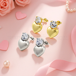 2Pairs 2 Colors Heart Rack Plating Brass Micro Pave Clear Cubic Zirconia Stud Earrings&nbsp;EJEW-GO0001-09