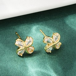 Flower Brass Micro Pave Clear Cubic Zirconia Stud Earrings&nbsp;EJEW-U064-03G